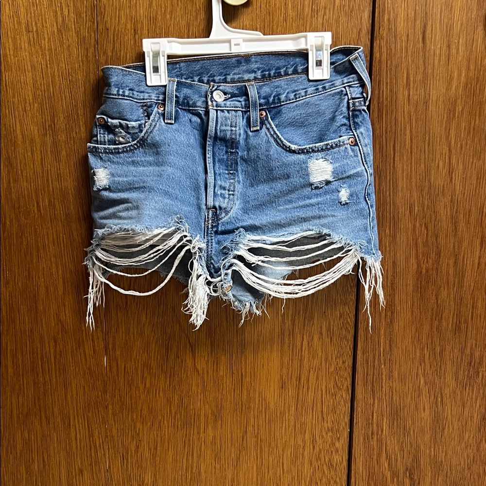 Levi's Distressed 501 Blue Denim Shorts